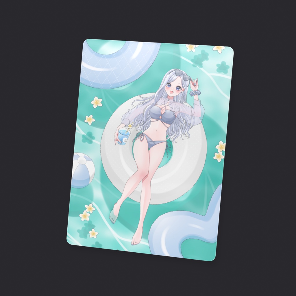 【サマーグッズ】羽月ころん水着クリアカード(銀髪Ver.)