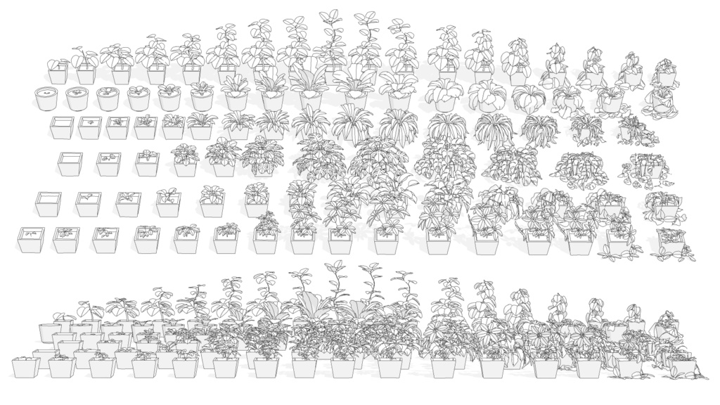観葉植物成長過程3D96点セット