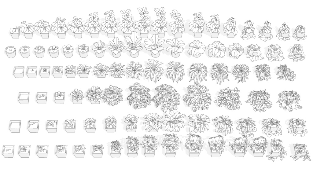 観葉植物成長過程3D96点セット