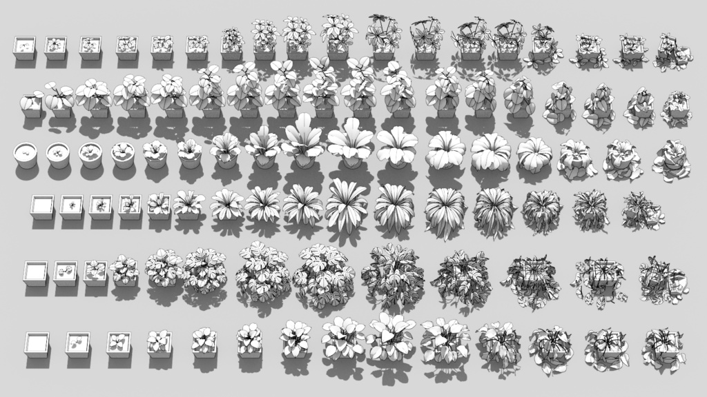 観葉植物成長過程3D96点セット