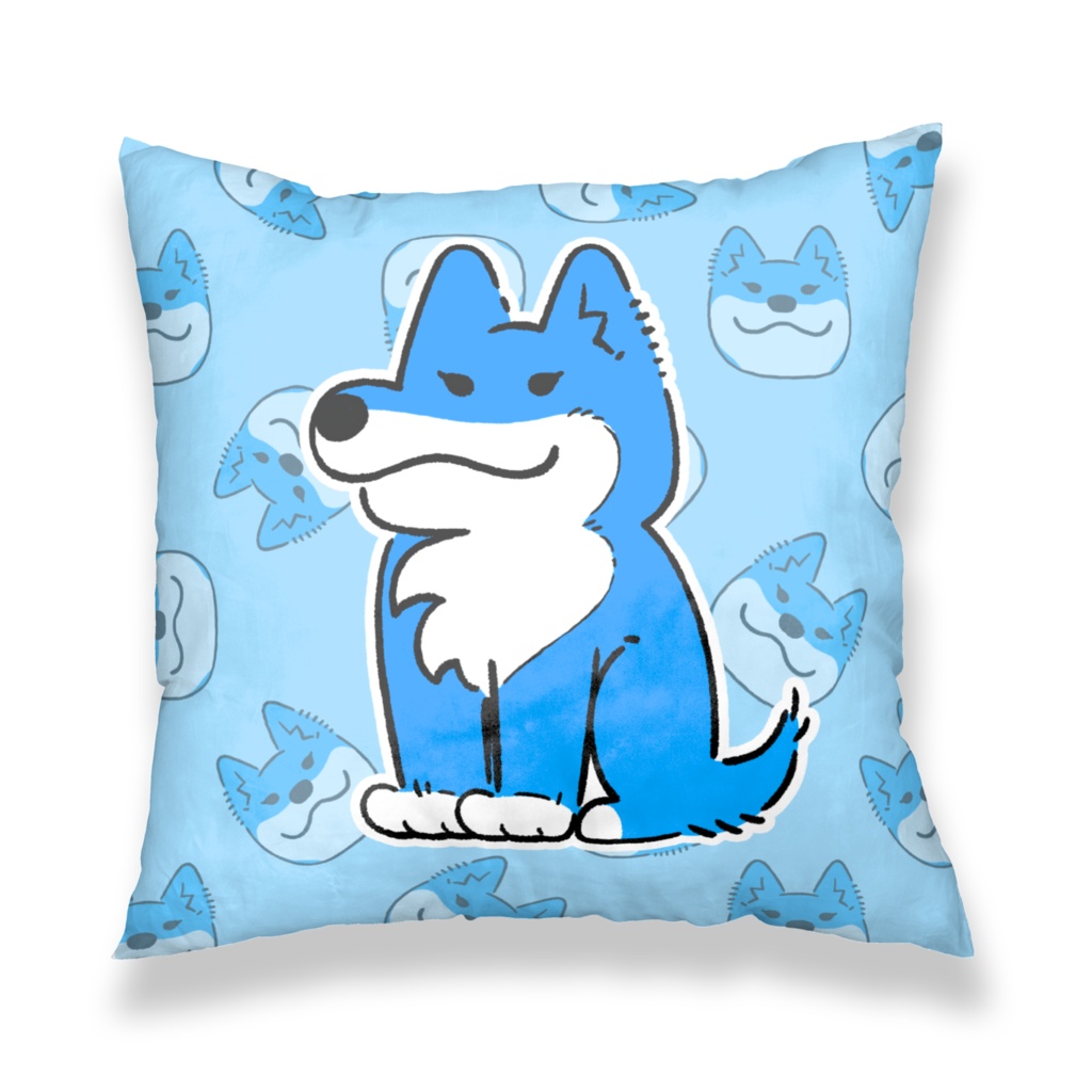 隣のシバは青いクッションカバー