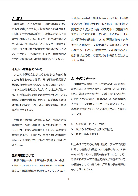 クトゥルフ神話TRPG(6/7版)シナリオ『こっくりさんの声を訊け』