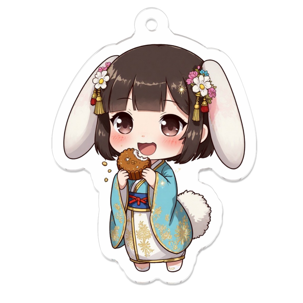 【アクリルキーホルダー】青い服×うさ耳の女の子が月餅をもぐもぐ|かわいい擬人化イラスト