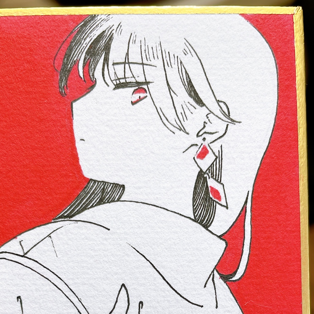 【原画】紅の彼女【ミニ色紙】