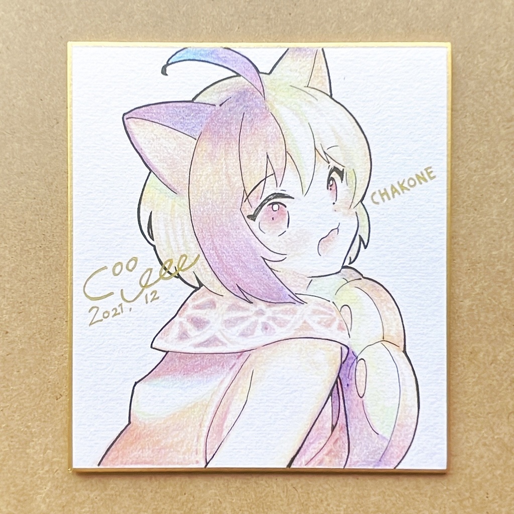 【原画】虹色ちゃこね【ミニ色紙】