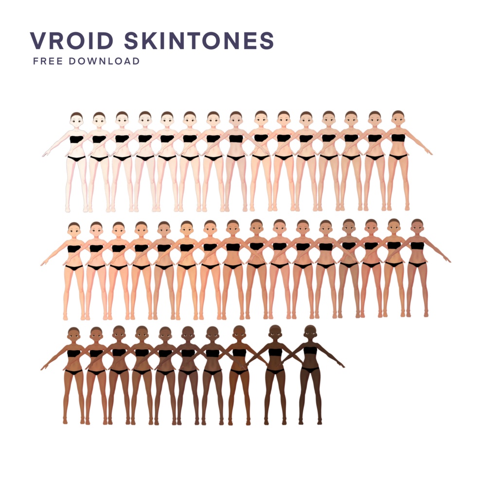 Free VRoid Skintone Body Pack ~ 41 Skin Tone Body Imports + Textures