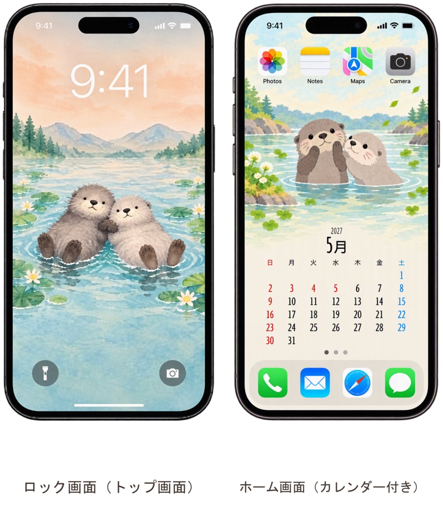 ふわふわ仲良しラッコの2027年カレンダー壁紙｜Cozy Otters 2027 Calendar Wallpapers 🦦
