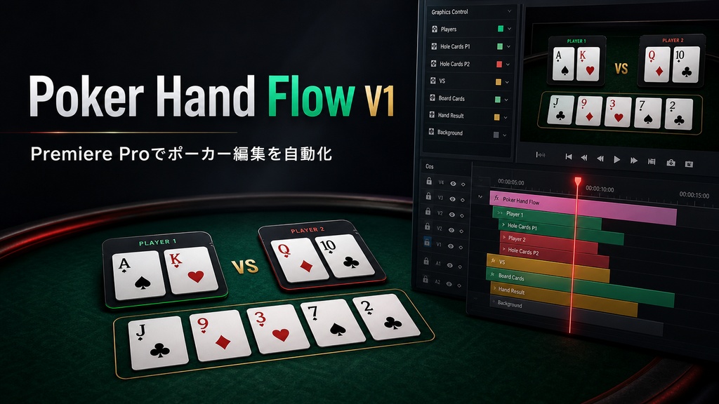 【Poker Hand Flow】ポーカー編集をクリック作業のみで完結 PremiereProプラグイン