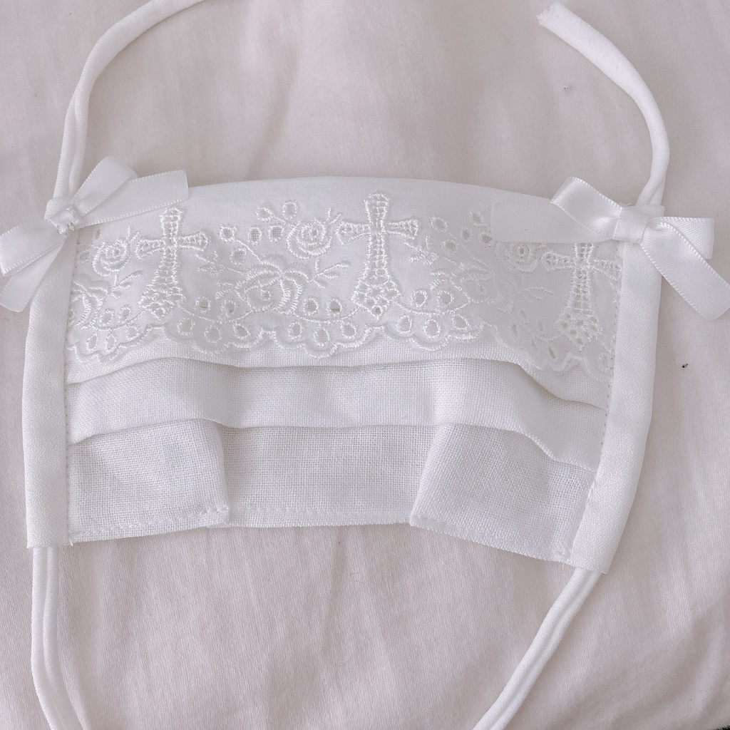 ままのロリィタマスク 白サテンリボン