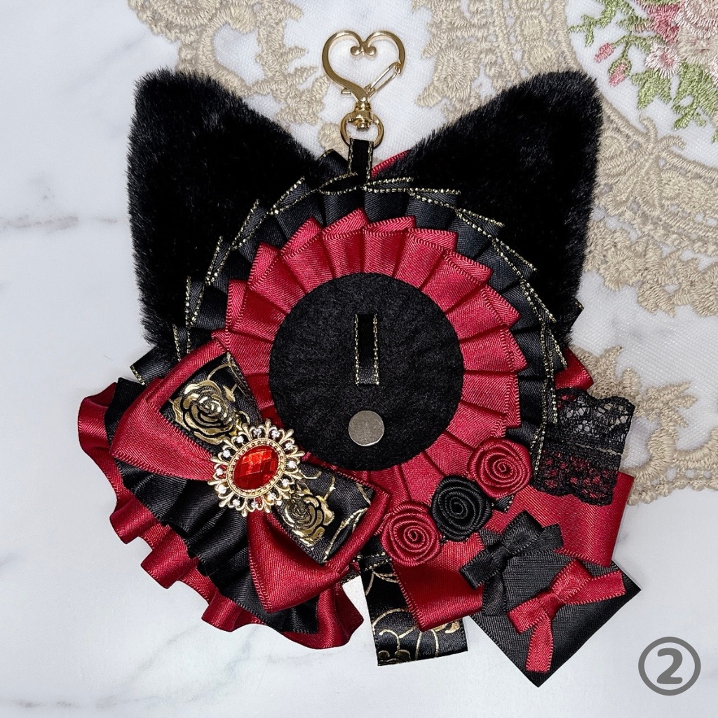 【R02-B1】痛ロゼット ロゼット 缶バッジ 推し活 痛バ 量産型 地雷系 オタ活 猫耳 フリル 黒