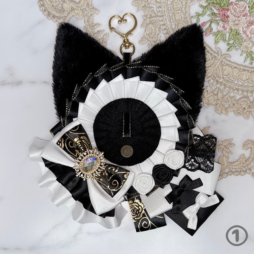 【R02-B1】痛ロゼット ロゼット 缶バッジ 推し活 痛バ 量産型 地雷系 オタ活 猫耳 フリル 黒