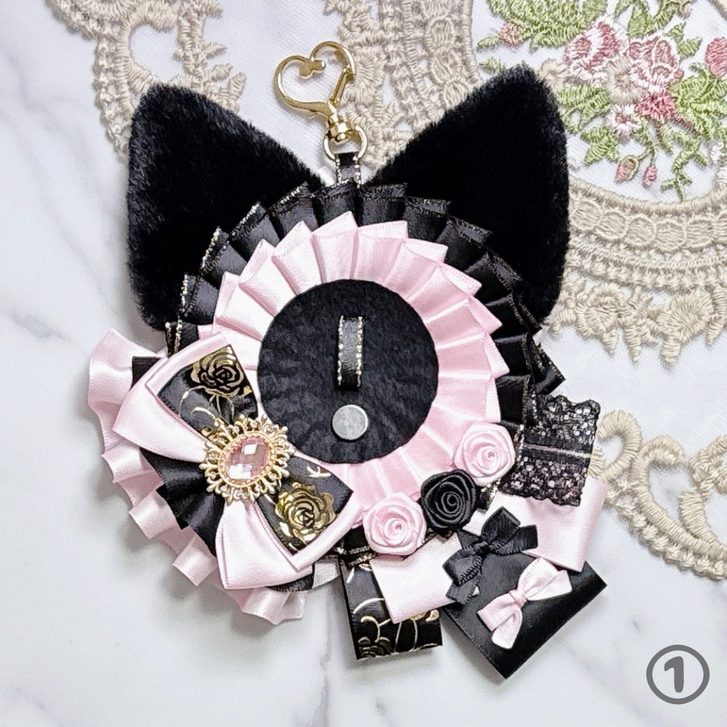 【R02-B2】痛ロゼット ロゼット 缶バッジ 推し活 痛バ 量産型 地雷系 オタ活 猫耳 フリル 黒