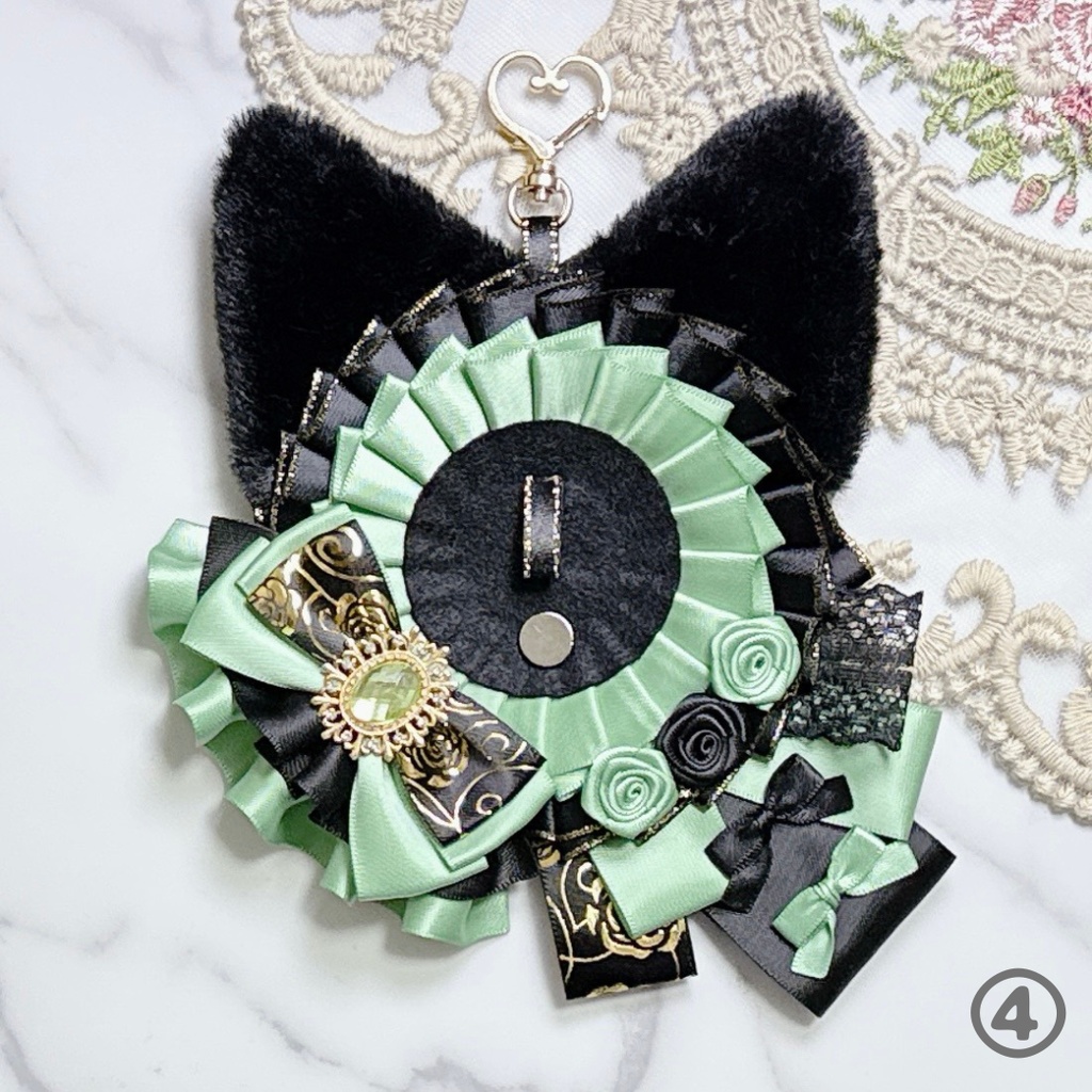 【R02-B2】痛ロゼット ロゼット 缶バッジ 推し活 痛バ 量産型 地雷系 オタ活 猫耳 フリル 黒