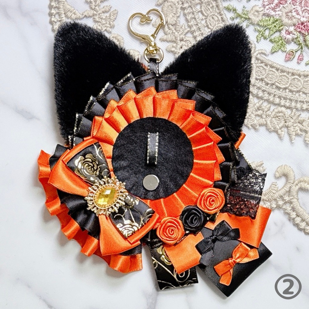 【R02-B2】痛ロゼット ロゼット 缶バッジ 推し活 痛バ 量産型 地雷系 オタ活 猫耳 フリル 黒