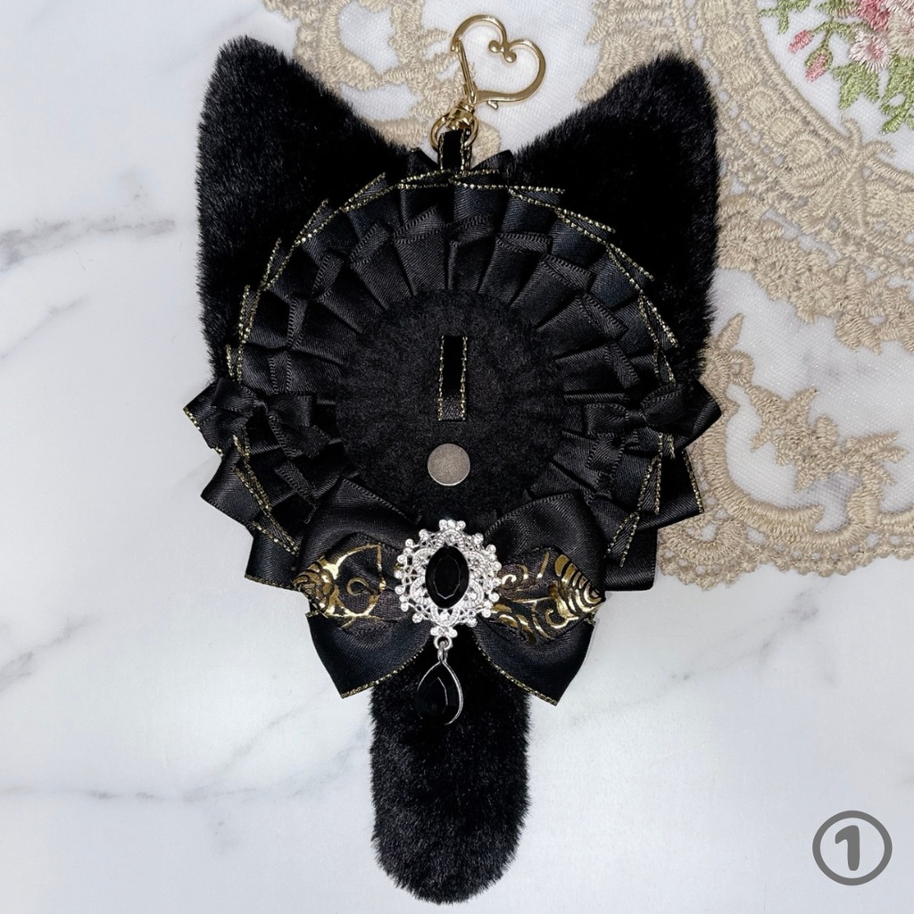 【R03-B1】痛ロゼット ロゼット 缶バッジ 推し活 痛バ 量産型 地雷系 オタ活 猫耳 しっぽ付き 黒