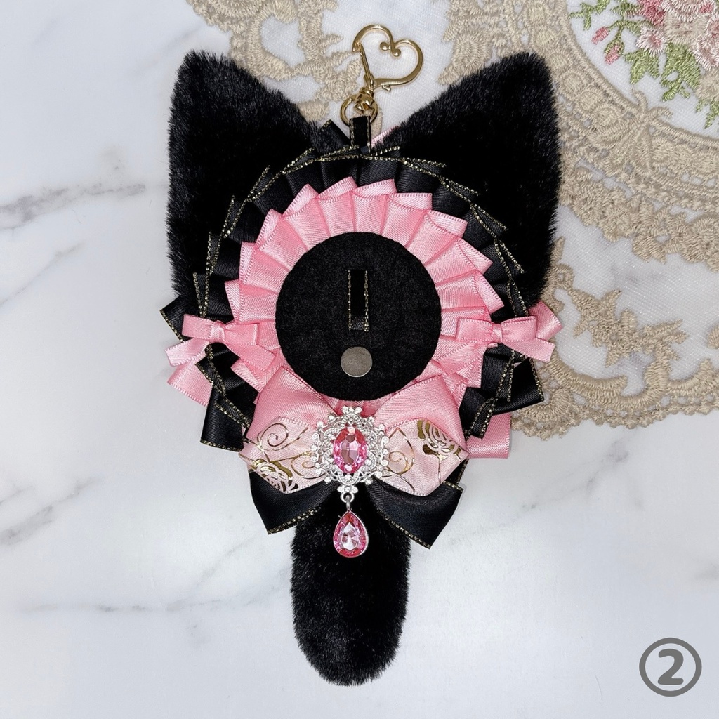 【R03-B1】痛ロゼット ロゼット 缶バッジ 推し活 痛バ 量産型 地雷系 オタ活 猫耳 しっぽ付き 黒