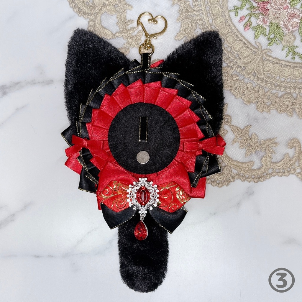 【R03-B1】痛ロゼット ロゼット 缶バッジ 推し活 痛バ 量産型 地雷系 オタ活 猫耳 しっぽ付き 黒