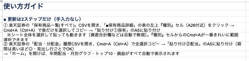 配当ダッシュボード|楽天証券のCSVを貼るだけ・手入力ゼロの配当管理表【Excel/スプレッドシート両対応】
