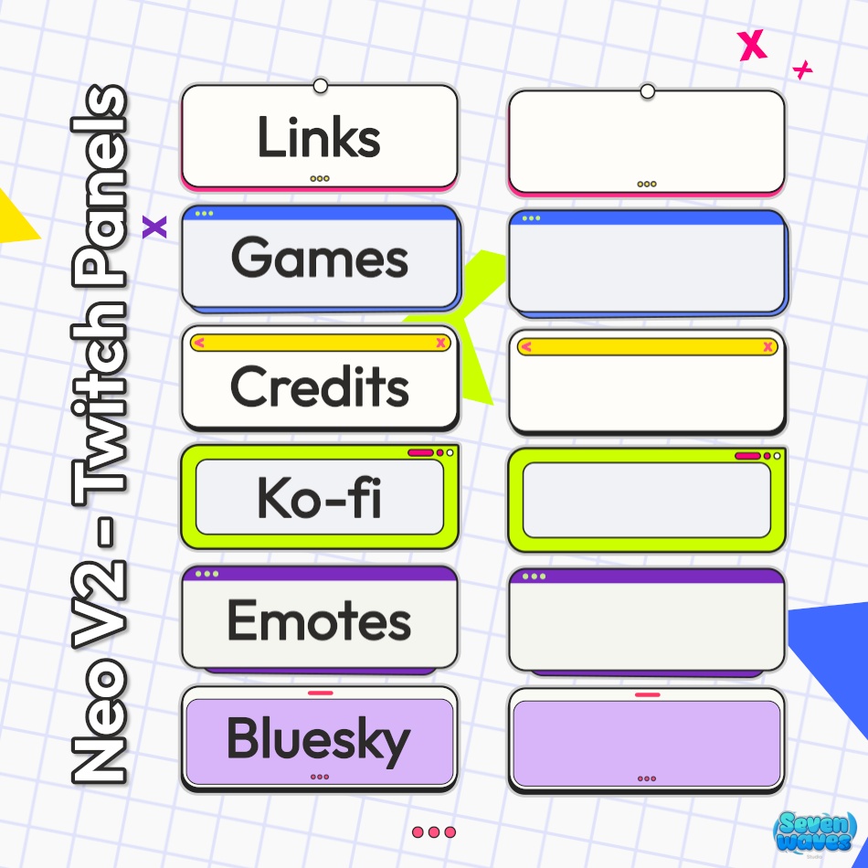 【Twitchパネル】レトロポップ・ネオブロータリズム 36種セット / Neo V2 Twitch Panels Set (商用利用可)