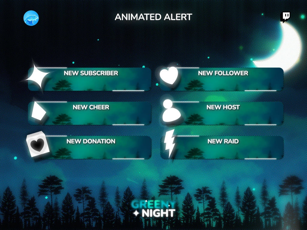 【動く配信画面/フルセット】深緑の夜「Greeny Night」Cozy & Chill 配信オーバーレイパッケージ / Greeny Night Stream Package (商用利用可)