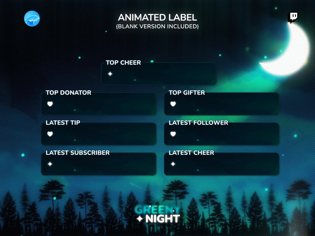 【動く配信画面/フルセット】深緑の夜「Greeny Night」Cozy & Chill 配信オーバーレイパッケージ / Greeny Night Stream Package (商用利用可)