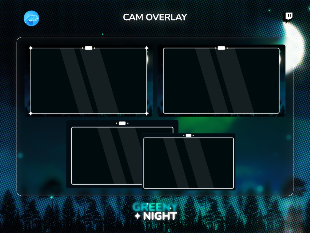 【動く配信画面/フルセット】深緑の夜「Greeny Night」Cozy & Chill 配信オーバーレイパッケージ / Greeny Night Stream Package (商用利用可)