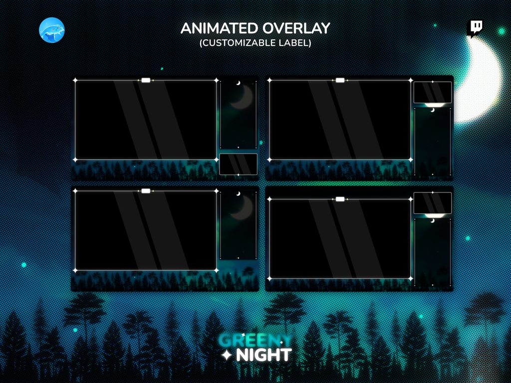 【動く配信画面/フルセット】深緑の夜「Greeny Night」Cozy & Chill 配信オーバーレイパッケージ / Greeny Night Stream Package (商用利用可)