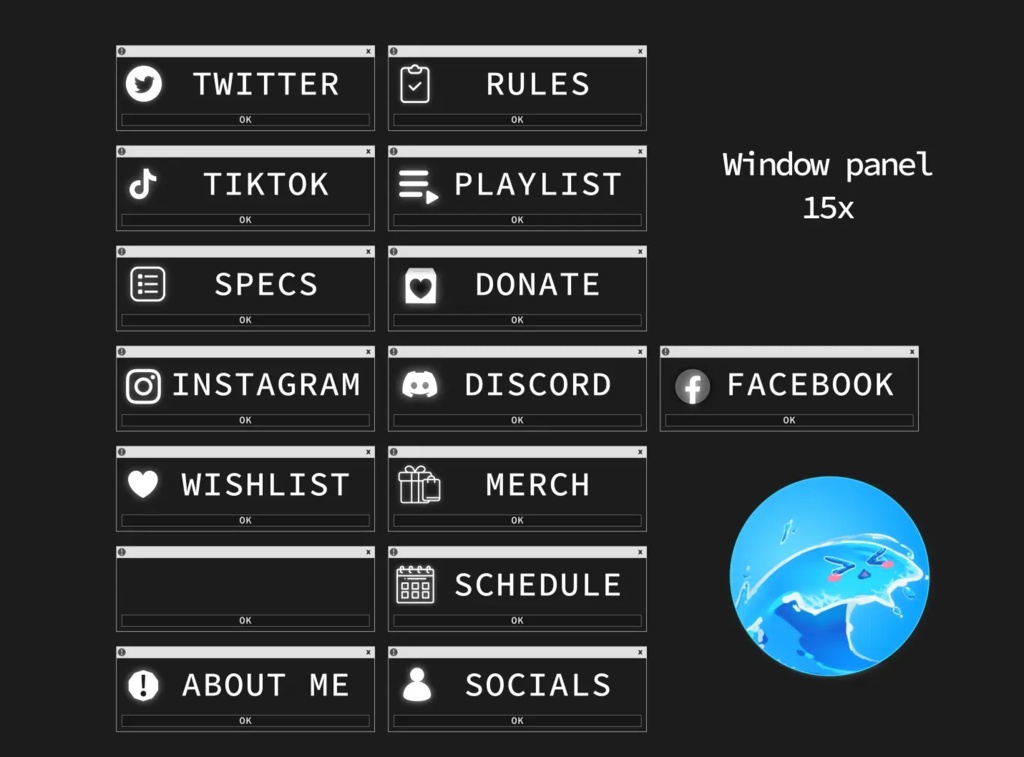 【配信素材/Twitchパネル】PC・システムウィンドウ風「Message Window」15種セット / Message Window Twitch Panels (PNG・商用利用可)