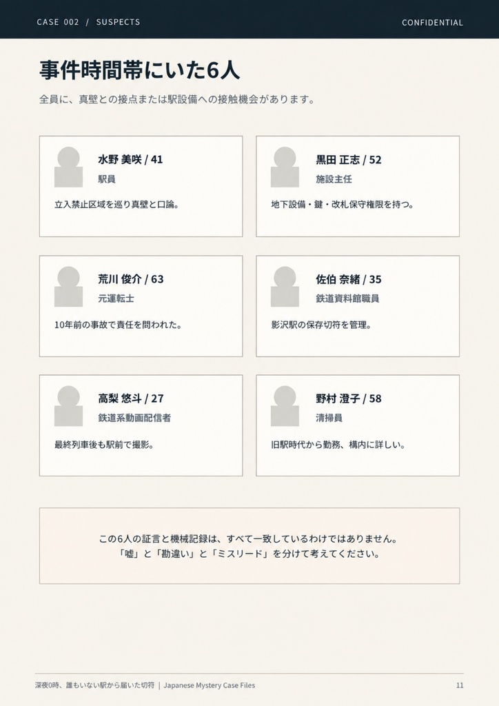 【PDF謎解き・1〜4人】深夜0時、誰もいない駅から届いた切符|事件捜査ゲーム CASE002
