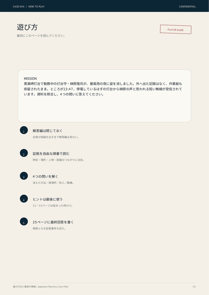 【PDF謎解き・事件捜査ゲーム】嵐の灯台と最後の無線|事件捜査ゲーム CASE004