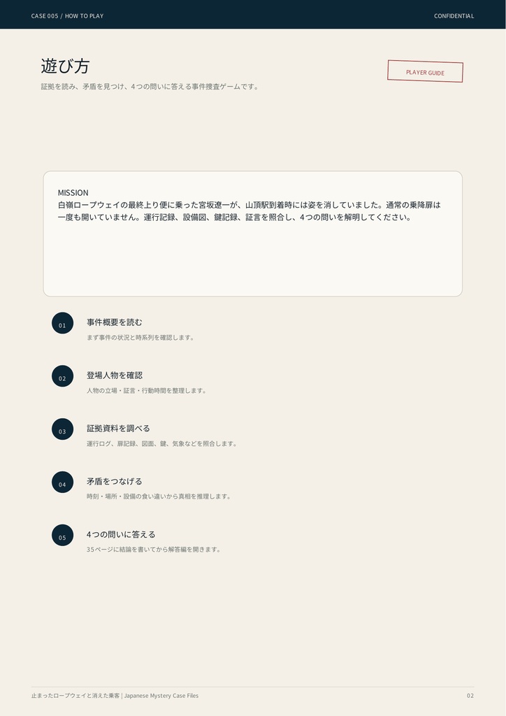 【PDF謎解き・事件捜査ゲーム】止まったロープウェイと消えた乗客|事件捜査ゲーム CASE005