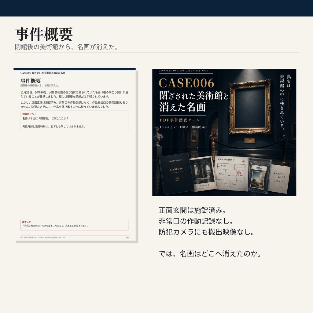 【PDF謎解き・事件捜査ゲーム】閉ざされた美術館と消えた名画|事件捜査ゲーム CASE006