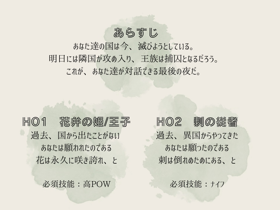 【CoC6版】滅びの国で願い願われ【秘匿2PL/タイマン】SPLL:E119224