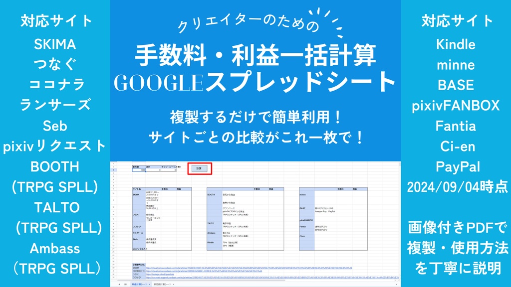 手数料・利益一括計算Googleスプレッドシート【クリエイター向け】