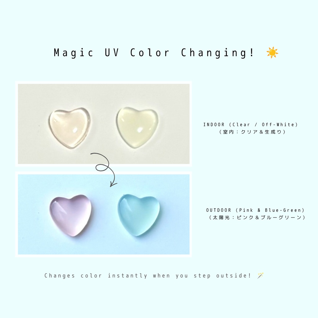 ☀️Magic UV Color Changing Heart Nail Charm Set (30+ pcs)🤍💜