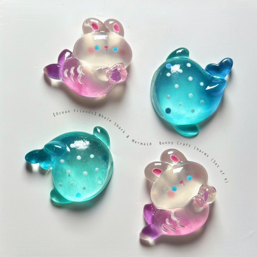 【Ocean Friends】Whale Shark & Mermaid Bunny Craft Charms (Set of 4)🧜‍♀️✨
