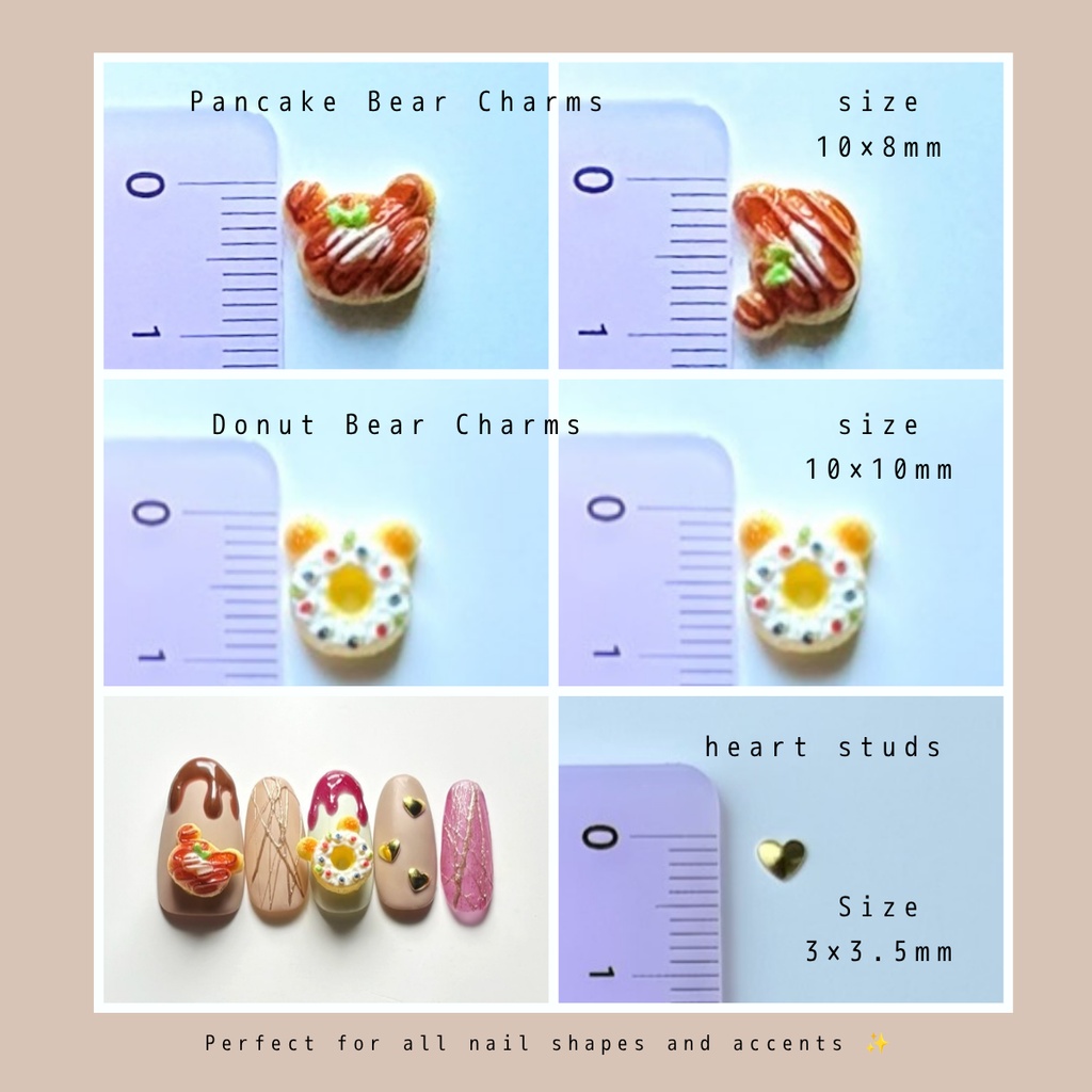 【 Bear Cafe 】 3D Nail Charm Set 🥞🍩
