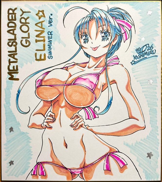 カラーイラスト色紙『メタルスレイダーグローリー/夏はビキニ！のエリナ』