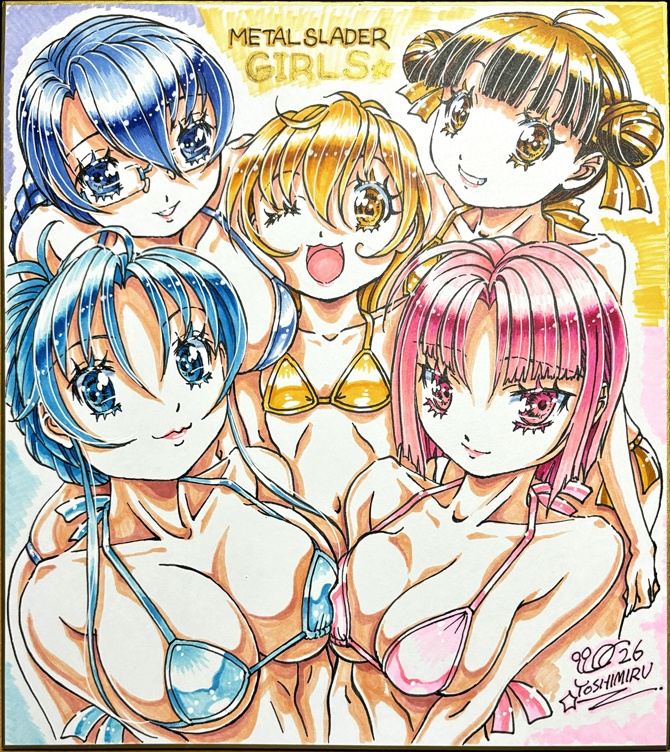 カラーイラスト色紙『メタルスレイダーグローリーガールズ/みんなでビキニ！』