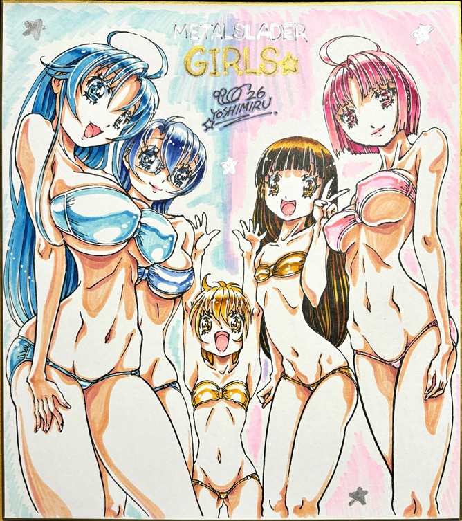 カラーイラスト色紙『メタルスレイダーグローリーガールズ/みんなで水着！』