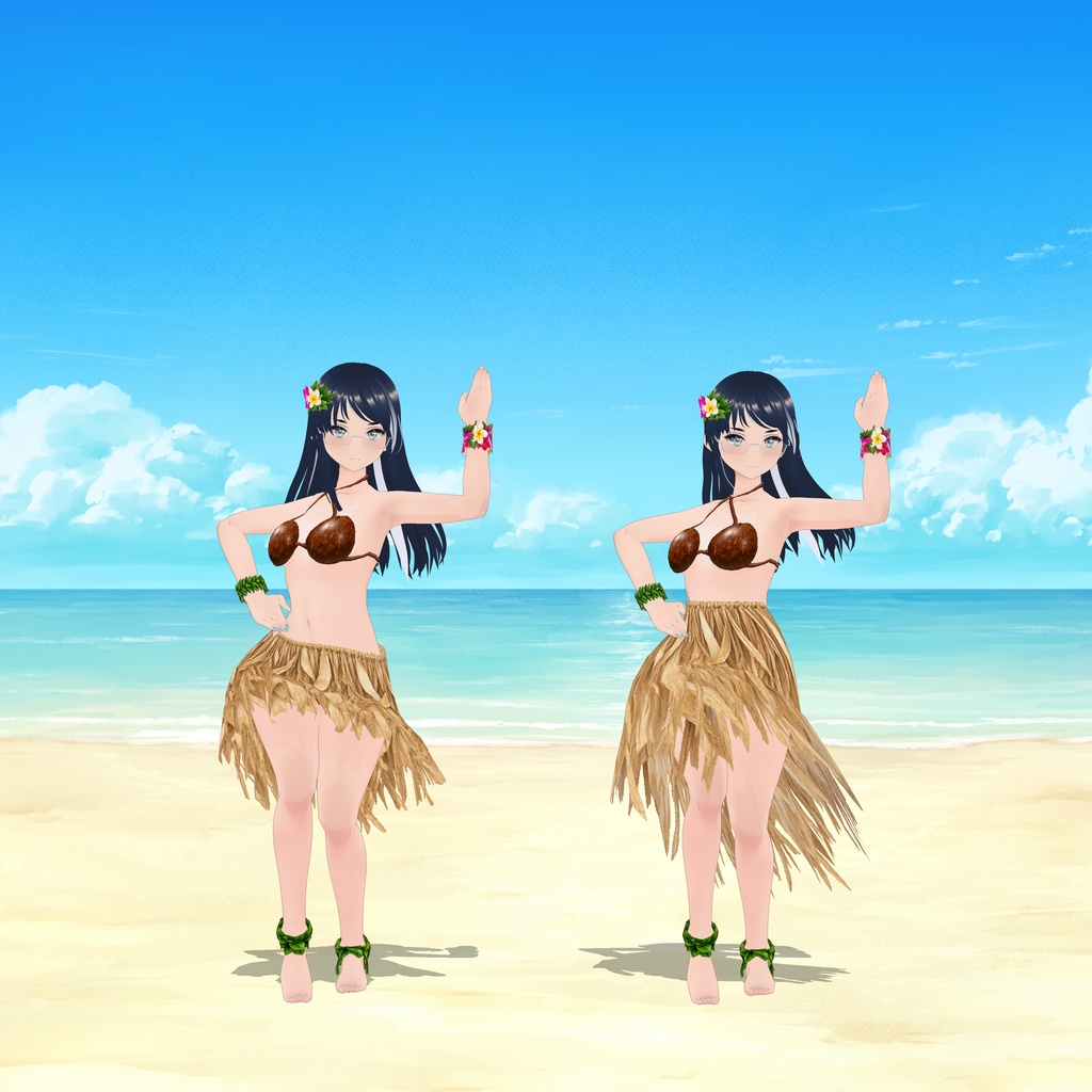 【無料・Vroid衣装】フラダンス ポリネシア ココブラ ボトムス 髪飾り