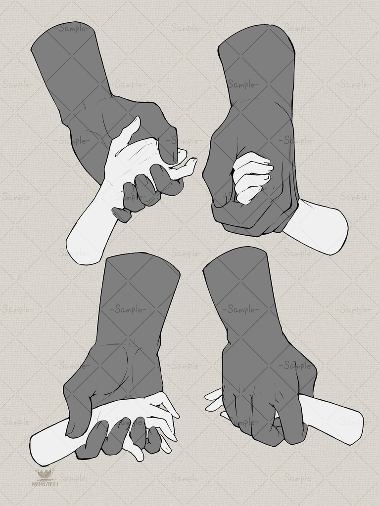 【トレス可】体格差のある手のポーズ・素材