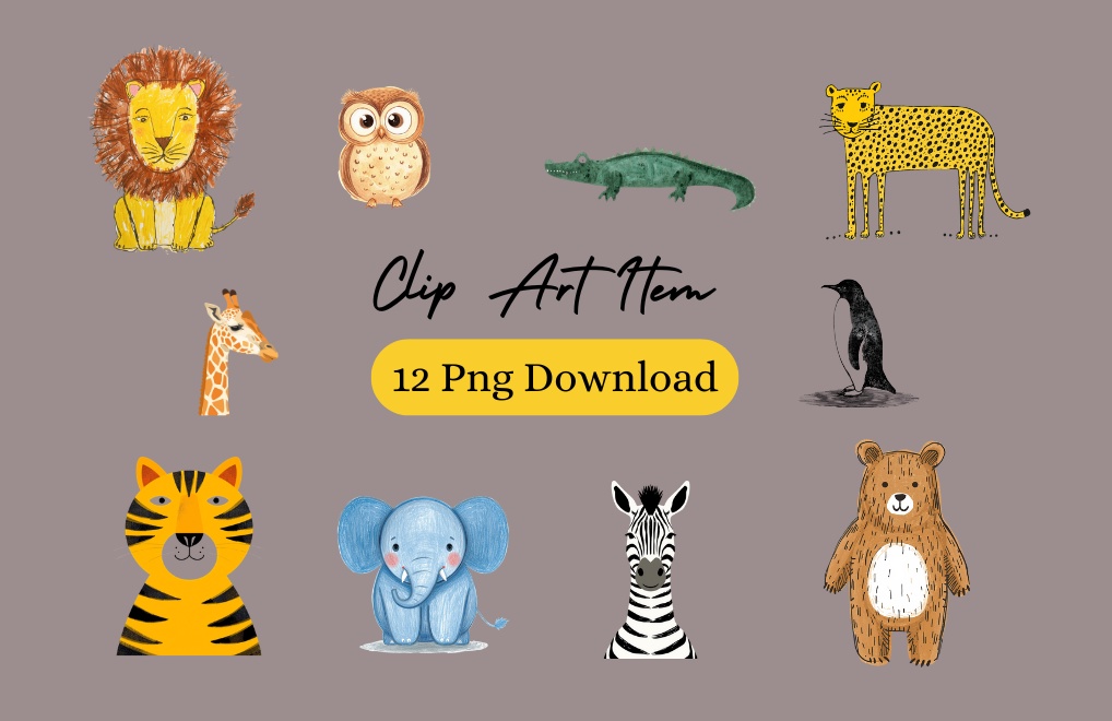 北欧風のゆるい動物たち・手書き風クリップアート10種セット（PDF形式）