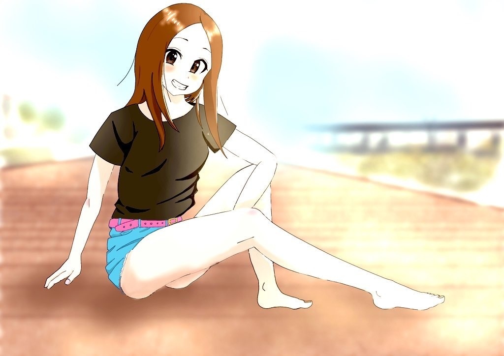 からかい上手の高木さん 片足あげて座っている イラスト