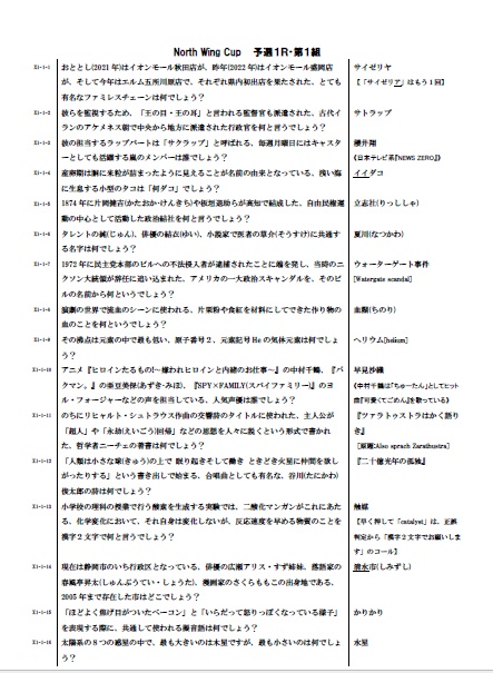 北奥杯・North Wing Cup 2023 問題集