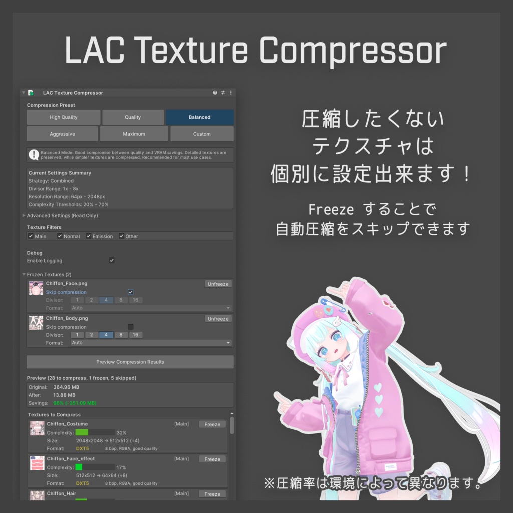 【VRChat】LAC: Avatar Compressor (Beta) | アバターを簡単・劇的に軽量化