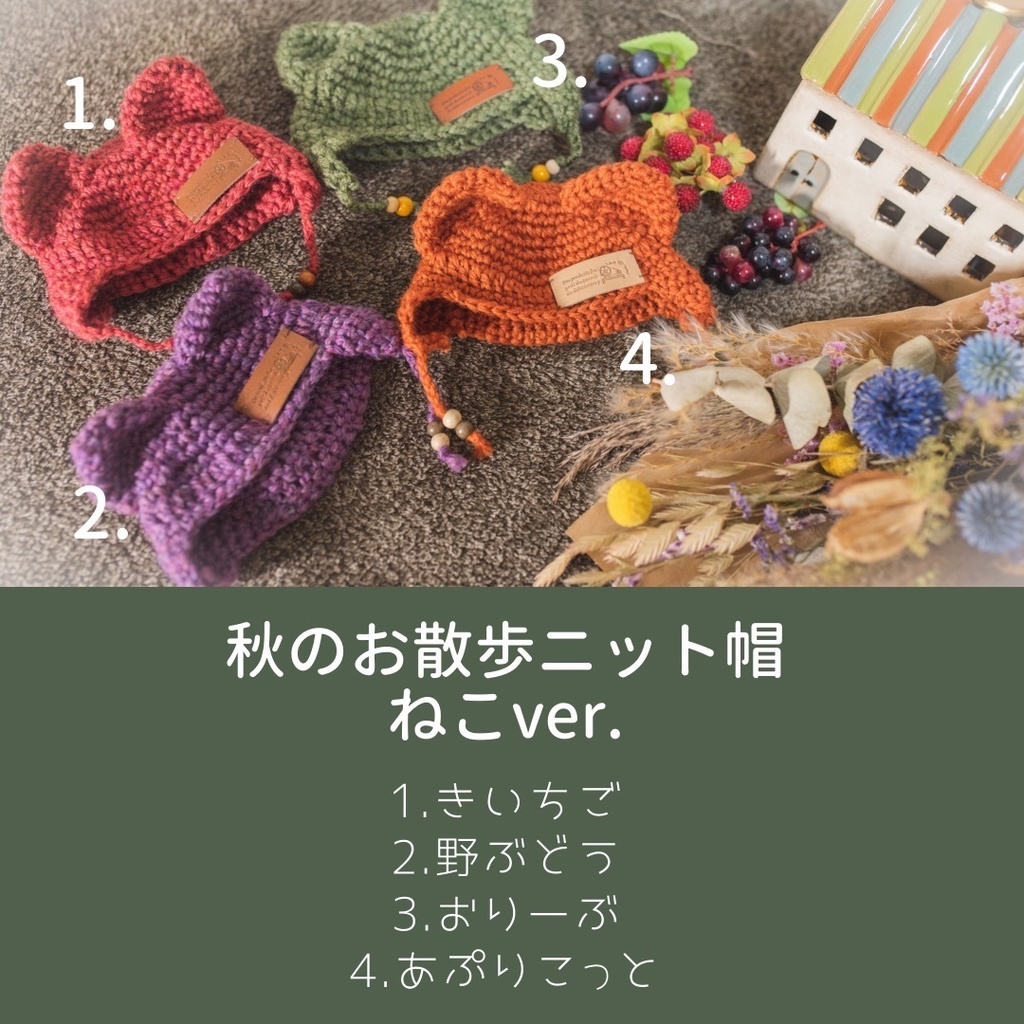 秋のおさんぽニット帽　ねこver.