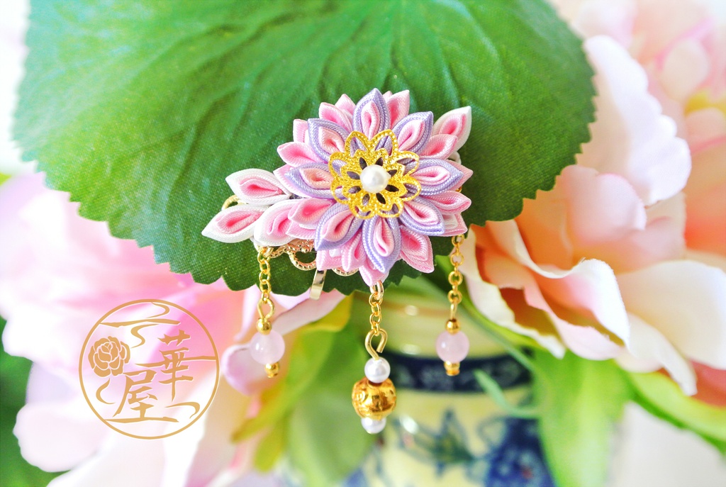 つまみ細工イヤリング(単品)/薄桜(ウスザクラ)