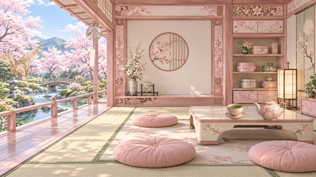 桜もちの小さな茶房｜動くVTuber配信背景・72秒ループ｜MP4＋ローカルHTML