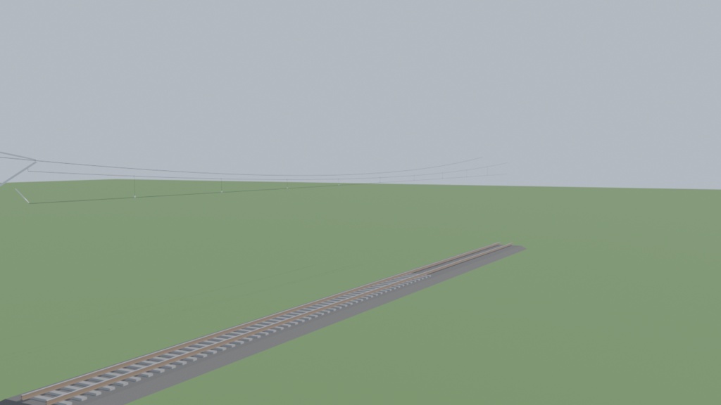 【3Dモデル】線路・架線・架線柱セット|50m直線モジュール/Blender・FBX・GLB